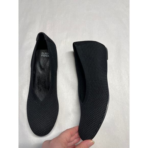 Eileen Fisher Stretch Knit Ballet Flat Black Round Toe Suede Minimalist Size 9 - Picture 4 of 7